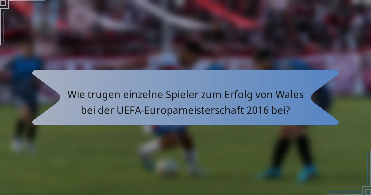 Wie trugen einzelne Spieler zum Erfolg von Wales bei der UEFA-Europameisterschaft 2016 bei?